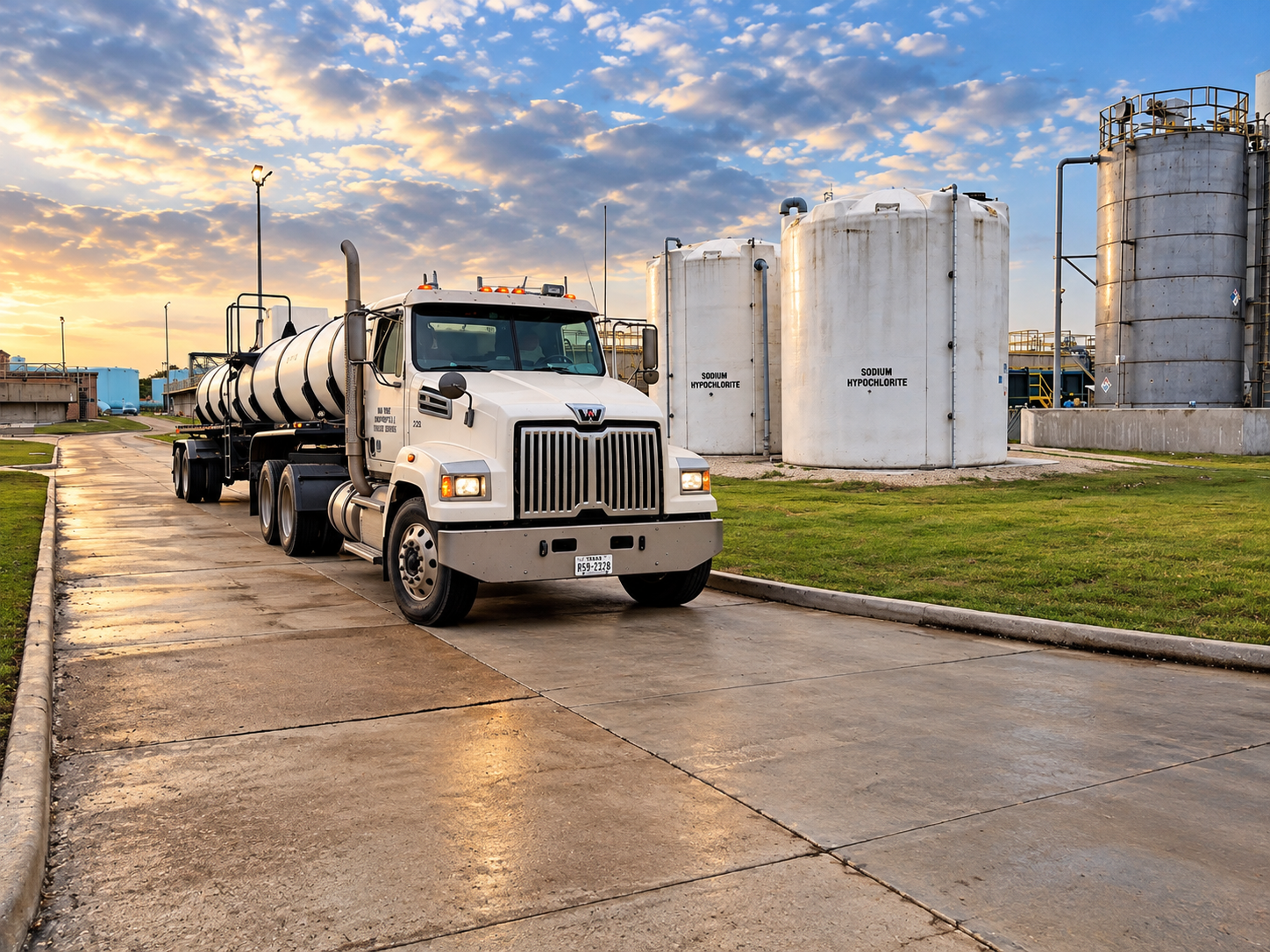 Mai True Transport chemical tanker truck at an industrial facility
